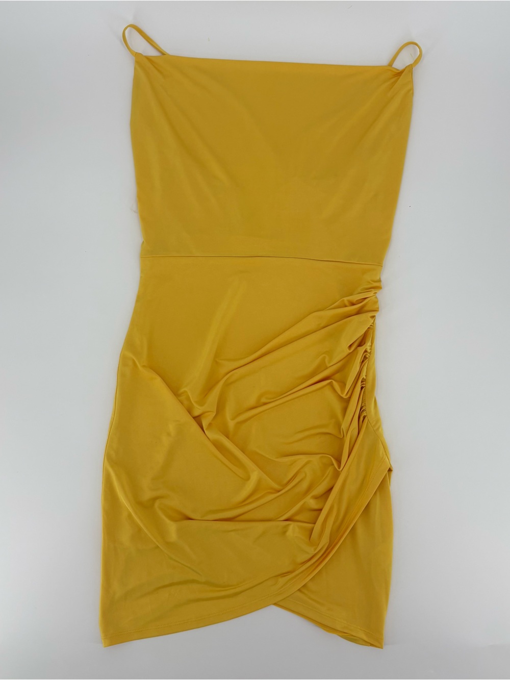 Y2K Yellow Cowl Neck Slip Dress Spaghetti Strap Sexy Ruched Large - Picture 7 of 12